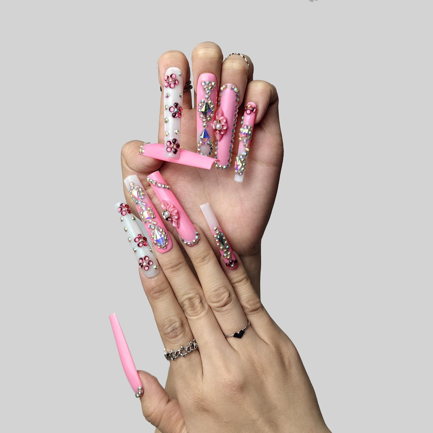 GGddsha 2025 Long Novel Design And Reusable Handmade Nails 10PCS Pmma Acrylic Nails Press OnNails Kit With Box Gifts For Women,Rose Bloom