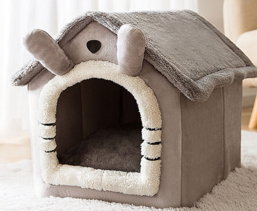 Winter Foldable Dog & Cat Bed – Warm Enclosed Pet House Kennel
