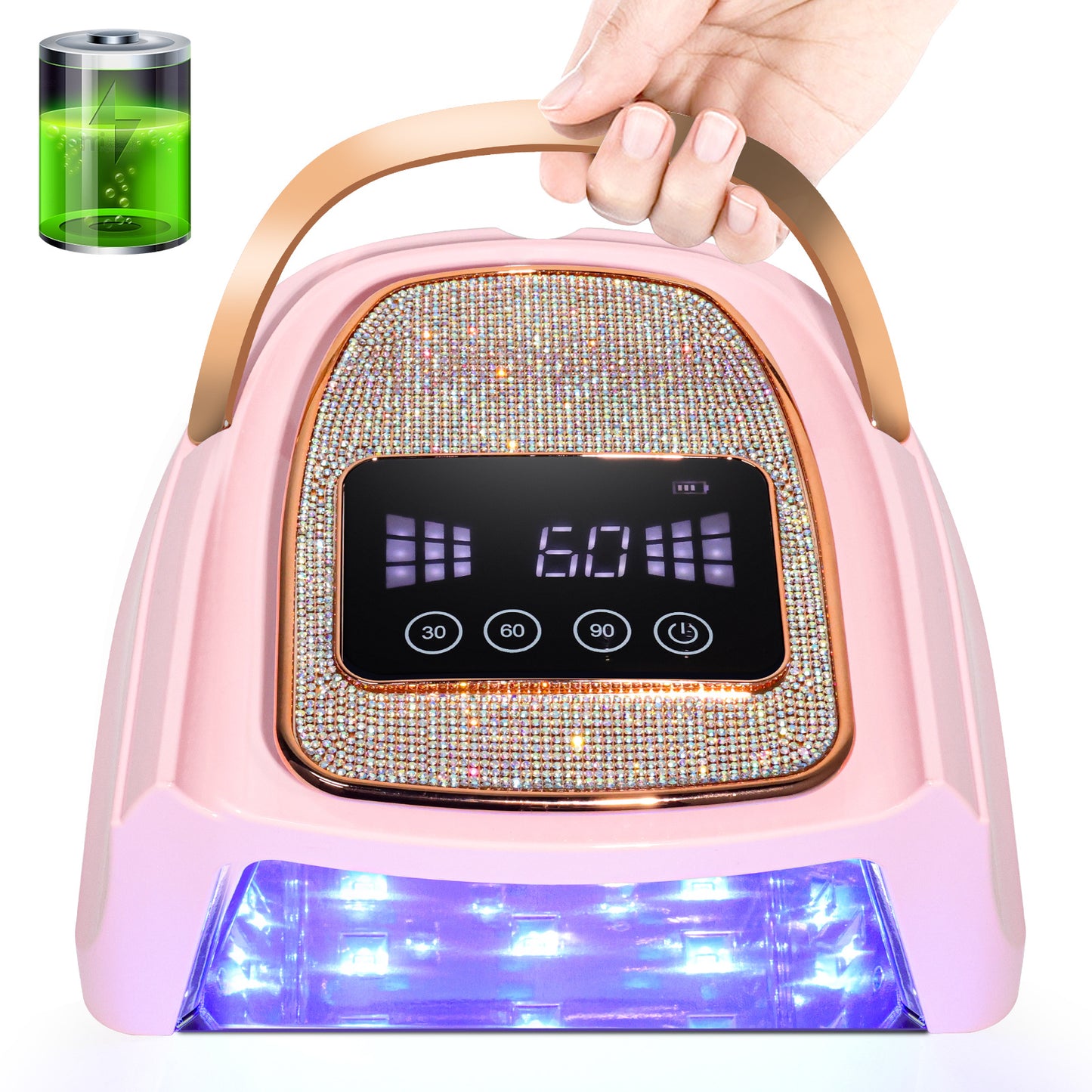 Rechargeable UV LED Nail Lamp, Cordless Nail Lamp For Gel Polish, UV Nail Lamp With 4 Timer Setting And Handle, Professional Nail UV Light For Gel Nails With 30 Beads For Salon And Home