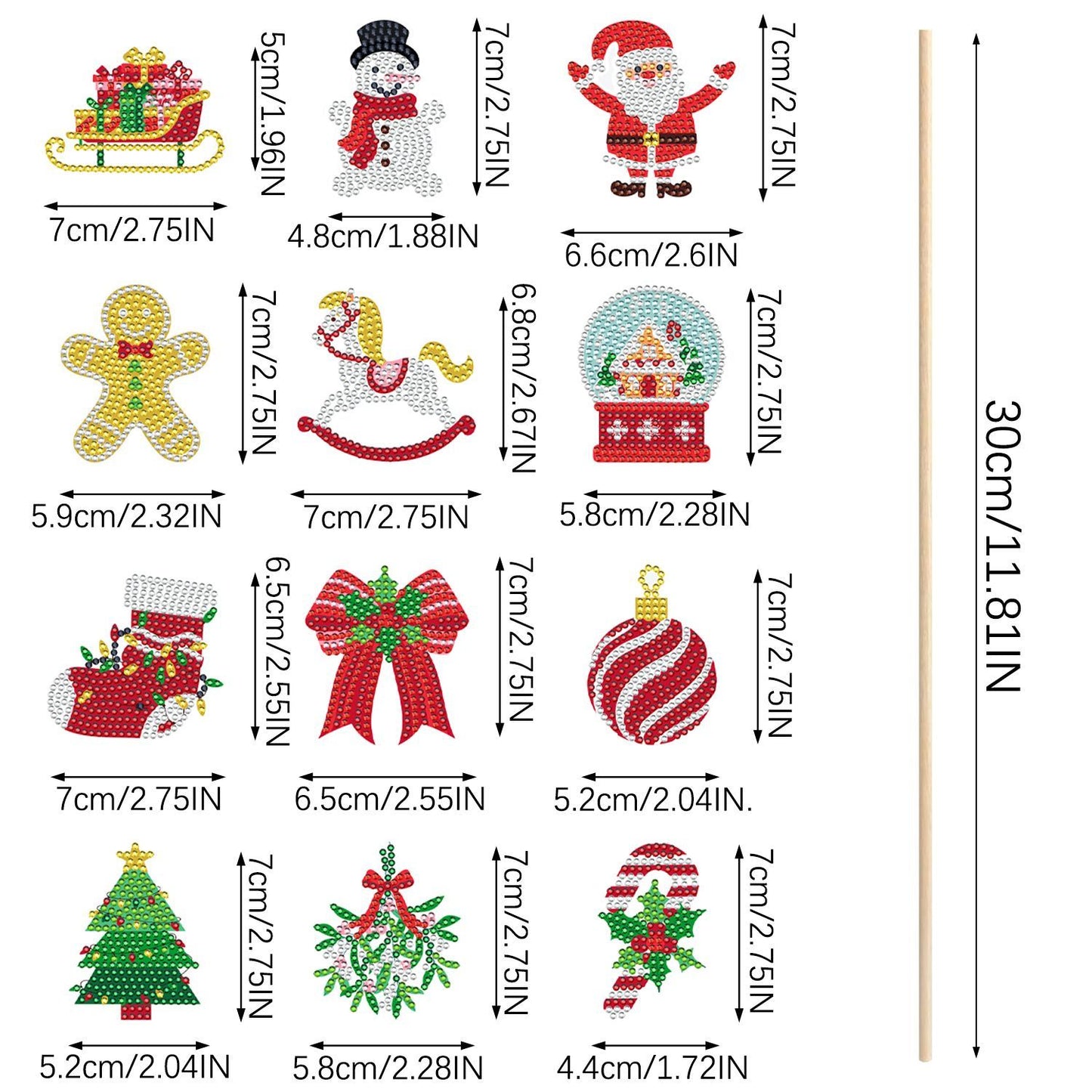 12Pcs Christmas Rhinestones Painting Kits Santa Claus Snowman Gingerbread Man Christmas Stockings Bows Design Rhinestones Art For DIY Art Garden Stake Decoratoin Enjoy Crafting Holiday Gifts