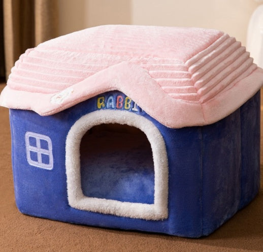 Winter Foldable Dog & Cat Bed – Warm Enclosed Pet House Kennel