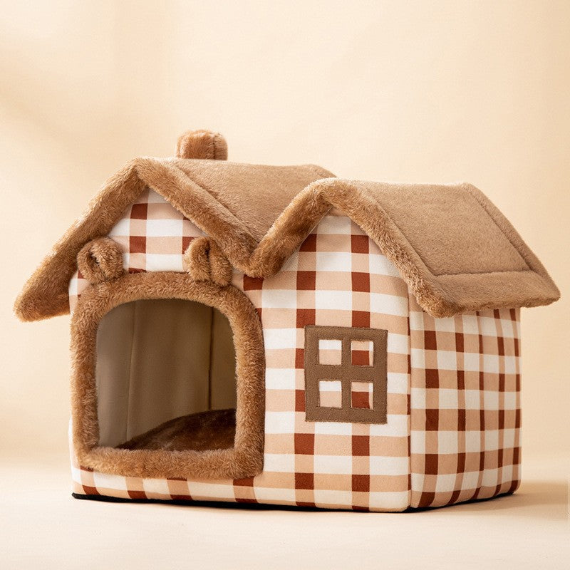 Winter Foldable Dog & Cat Bed – Warm Enclosed Pet House Kennel
