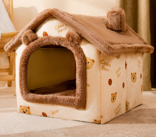 Winter Foldable Dog & Cat Bed – Warm Enclosed Pet House Kennel