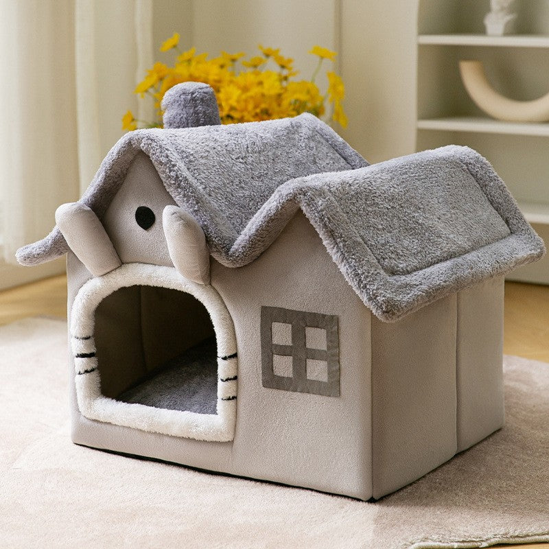 Winter Foldable Dog & Cat Bed – Warm Enclosed Pet House Kennel