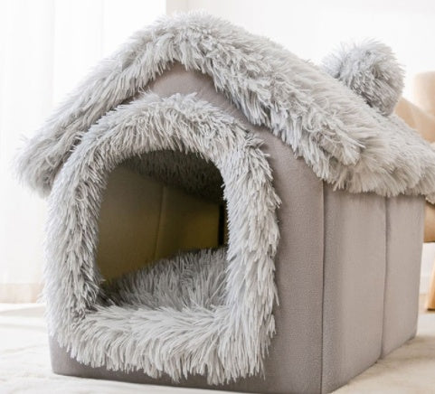 Winter Foldable Dog & Cat Bed – Warm Enclosed Pet House Kennel