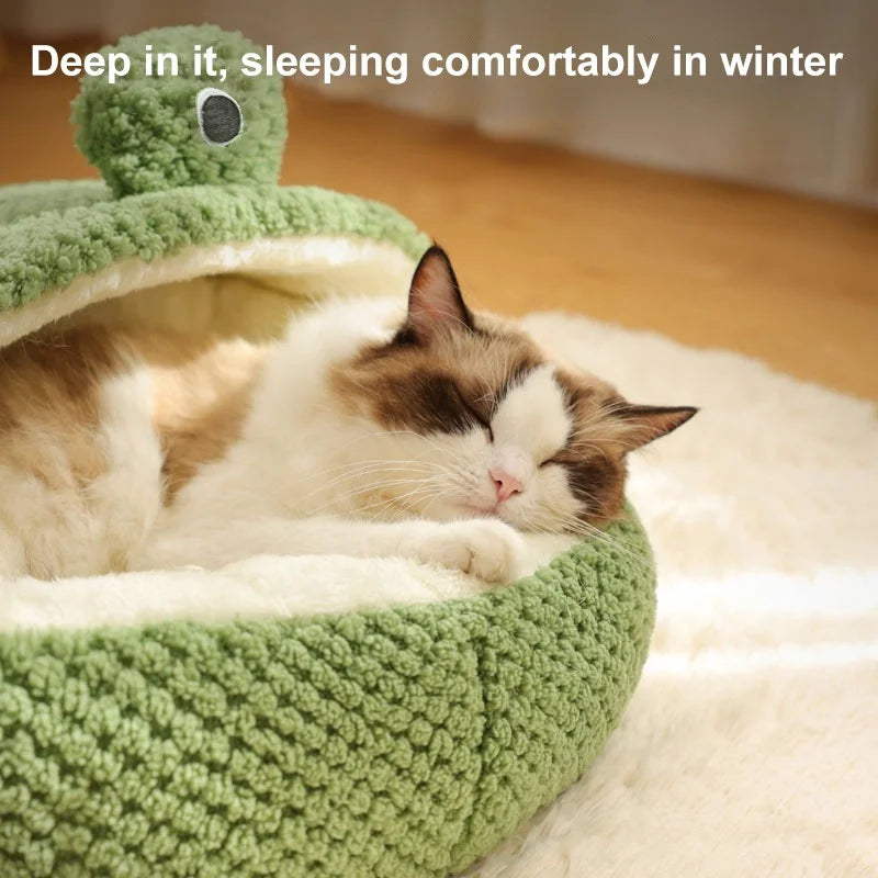Cute Frog Pet Bed – Warm Winter Nest for Cats & Dogs