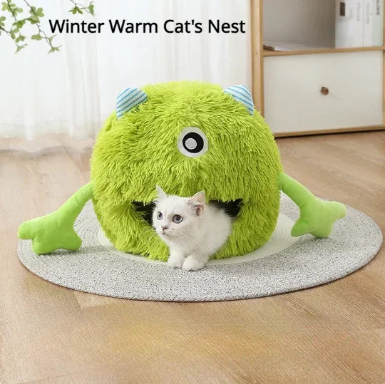 Cute Frog Pet Bed – Warm Winter Nest for Cats & Dogs