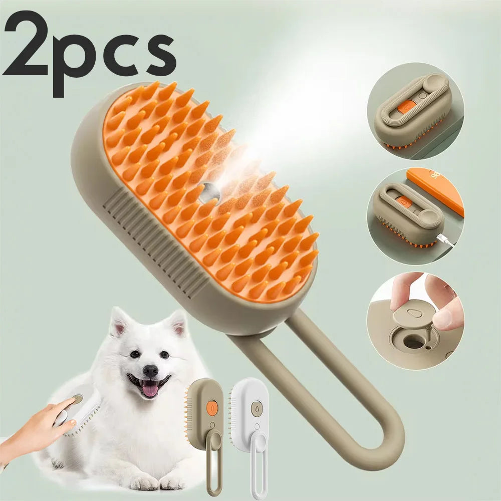 2pcs Pet Steamy Brush & Hair Remover