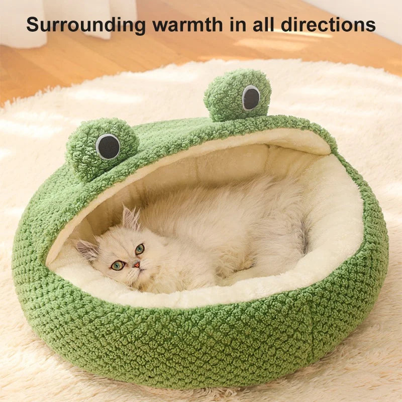 Cute Frog Pet Bed – Warm Winter Nest for Cats & Dogs