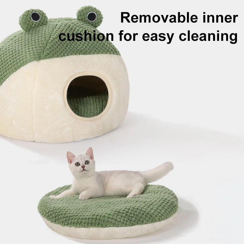 Cute Frog Pet Bed – Warm Winter Nest for Cats & Dogs