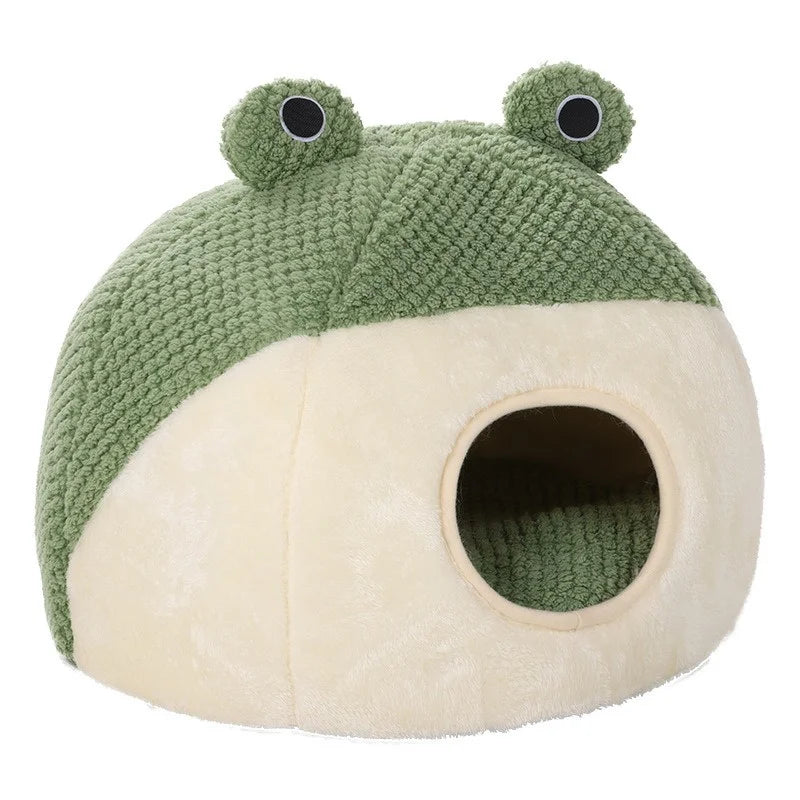 Cute Frog Pet Bed – Warm Winter Nest for Cats & Dogs