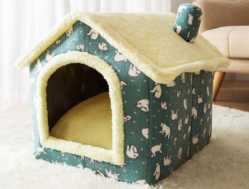 Winter Foldable Dog & Cat Bed – Warm Enclosed Pet House Kennel