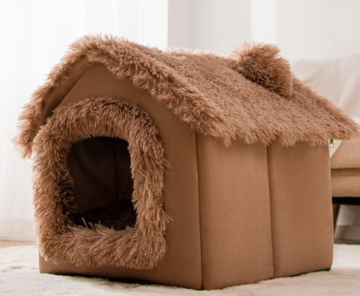 Winter Foldable Dog & Cat Bed – Warm Enclosed Pet House Kennel