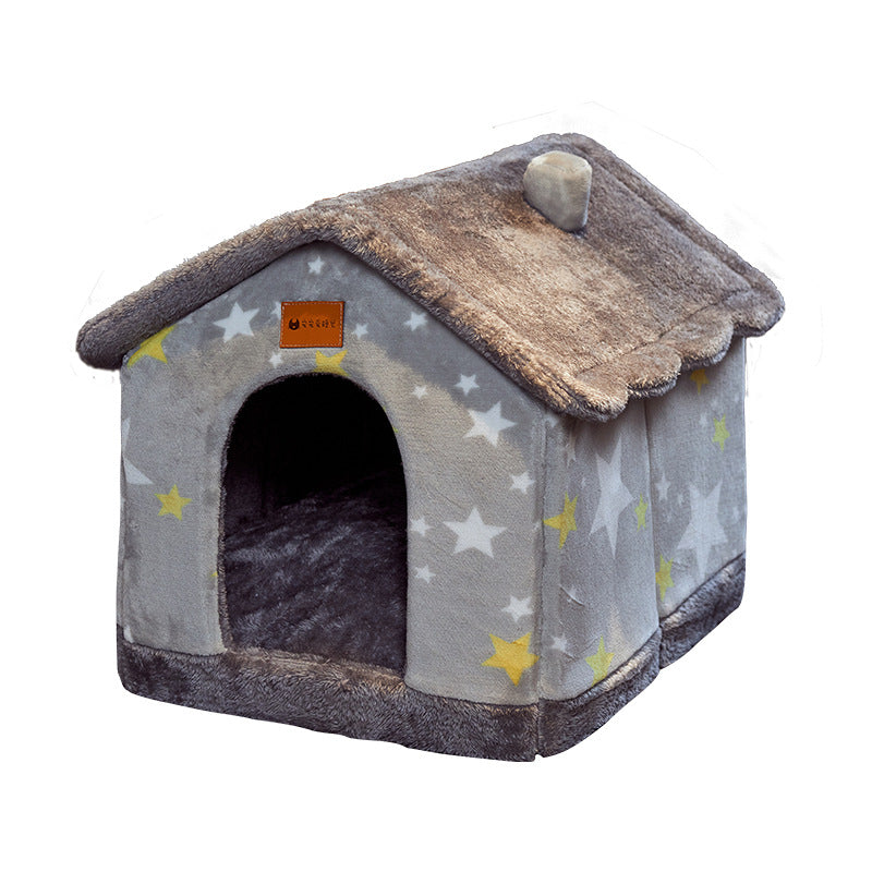 Winter Foldable Dog & Cat Bed – Warm Enclosed Pet House Kennel
