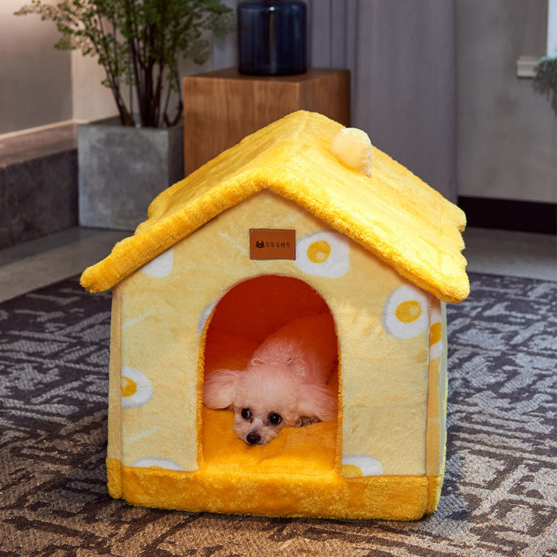 Winter Foldable Dog & Cat Bed – Warm Enclosed Pet House Kennel