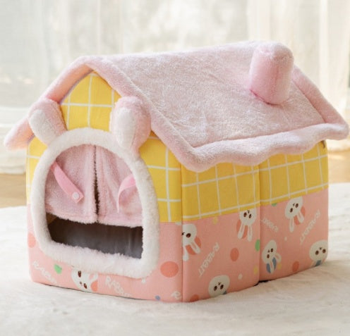 Winter Foldable Dog & Cat Bed – Warm Enclosed Pet House Kennel