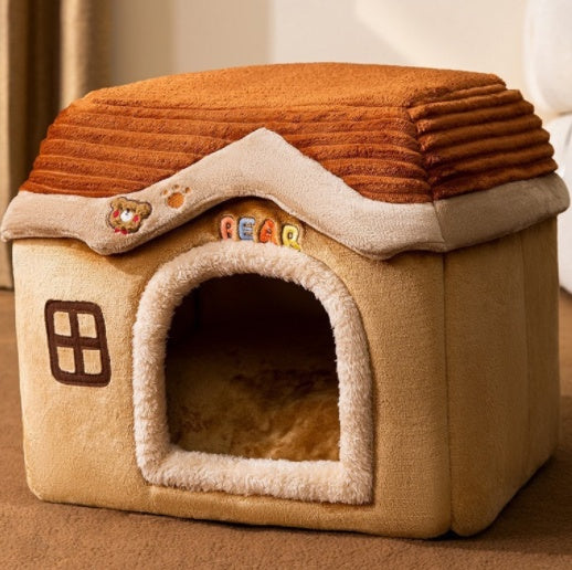 Winter Foldable Dog & Cat Bed – Warm Enclosed Pet House Kennel