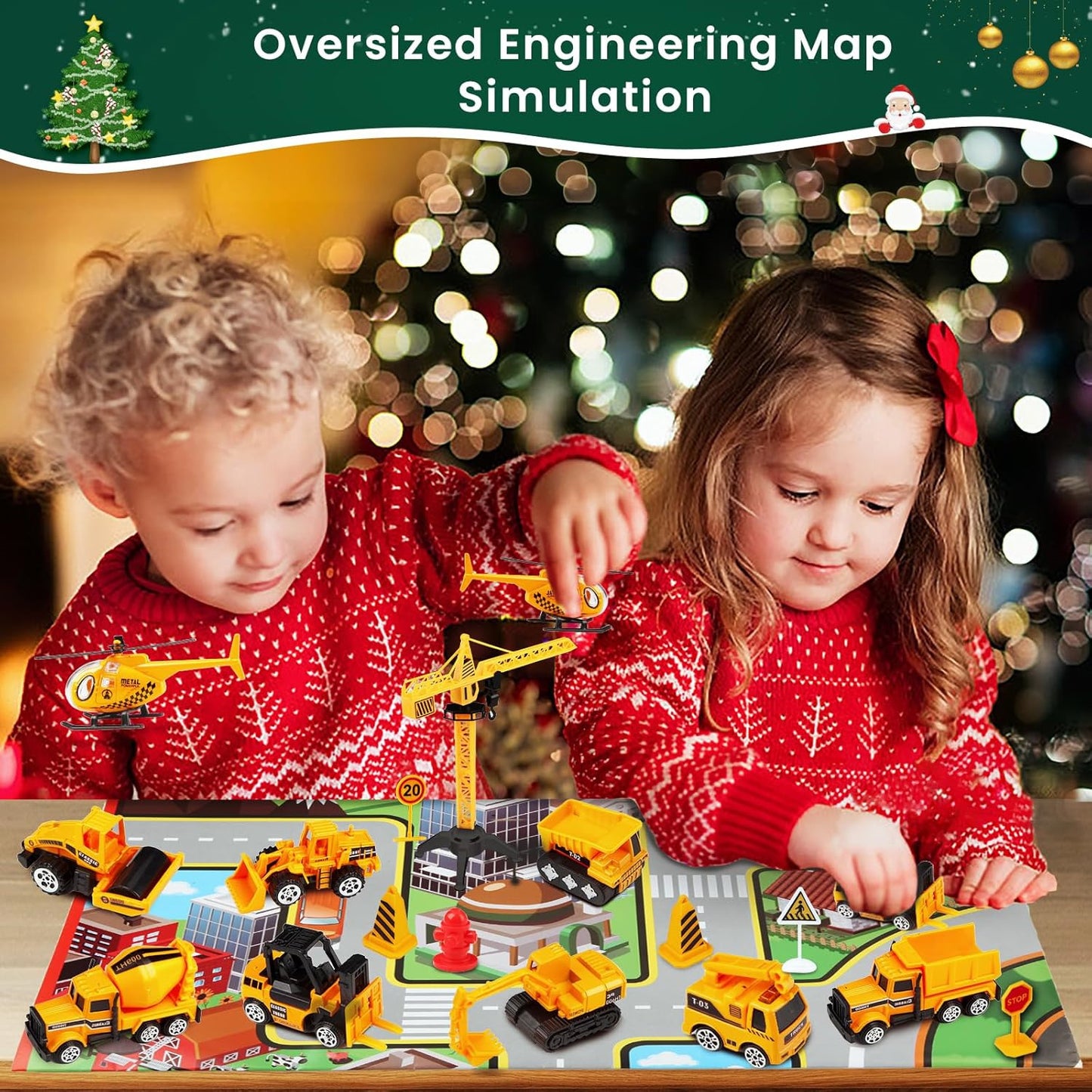 Advent Calendar Christmas Countdown Calendar For Kids, 24PCS Cartoon Engineering Vehicle Playset, Christmas Gifts Toys For 6 Year Old Boys And Girls