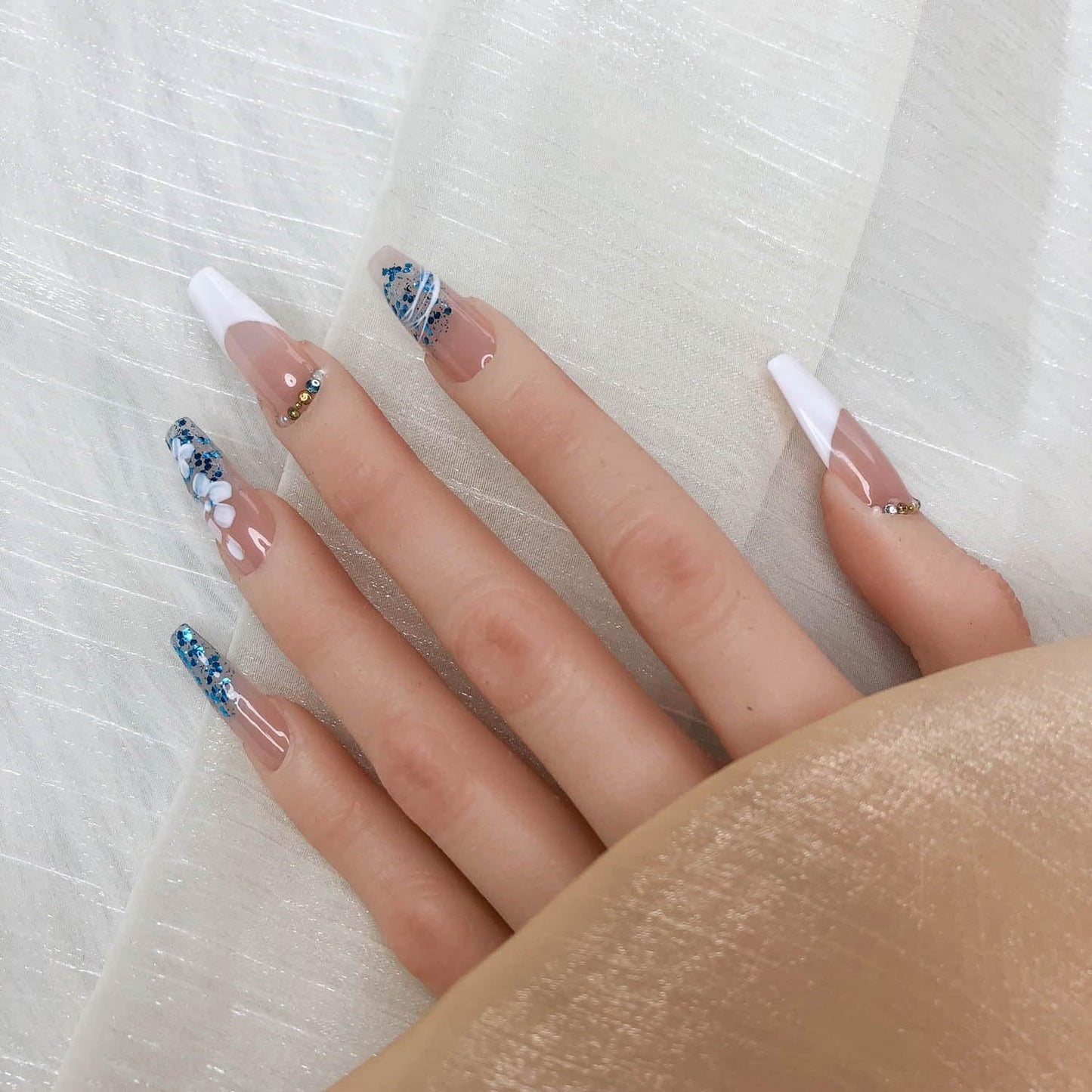 GGddsha Nails Handmade Pmma Acrylic Nails Press On NailsShort Reusable Fake False Nails Kit With Box Gifts ForWomen,Gilded Whisper