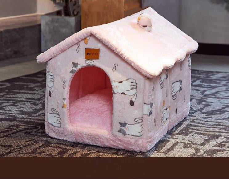 Winter Foldable Dog & Cat Bed – Warm Enclosed Pet House Kennel