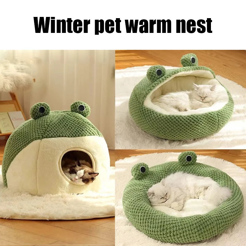Cute Frog Pet Bed – Warm Winter Nest for Cats & Dogs