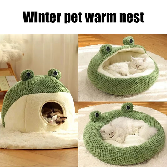 Cute Frog Pet Bed – Warm Winter Nest for Cats & Dogs
