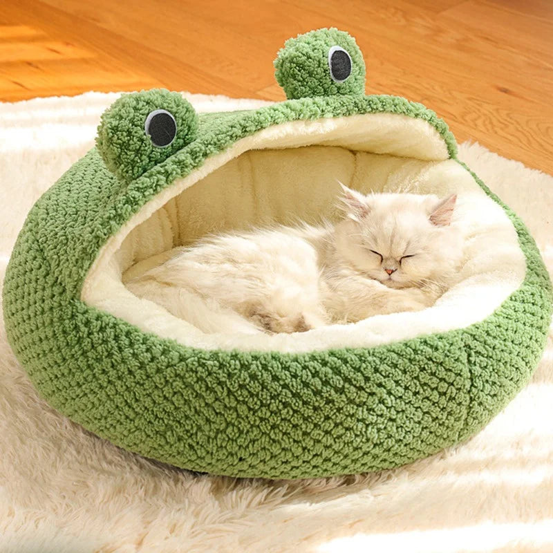 Cute Frog Pet Bed – Warm Winter Nest for Cats & Dogs