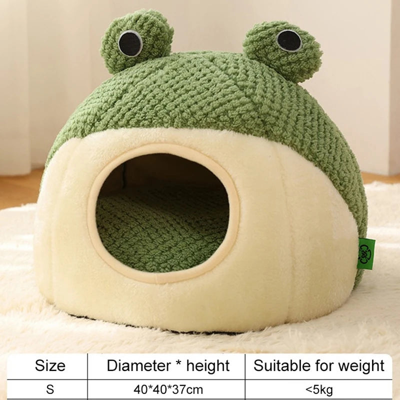 Cute Frog Pet Bed – Warm Winter Nest for Cats & Dogs