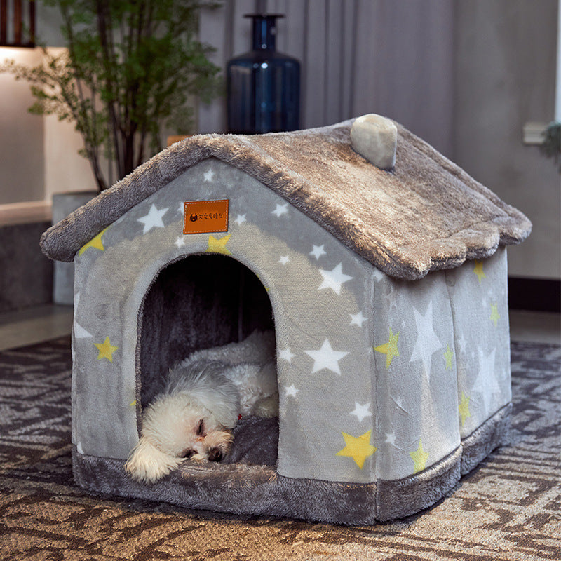 Winter Foldable Dog & Cat Bed – Warm Enclosed Pet House Kennel