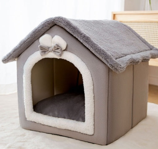 Winter Foldable Dog & Cat Bed – Warm Enclosed Pet House Kennel
